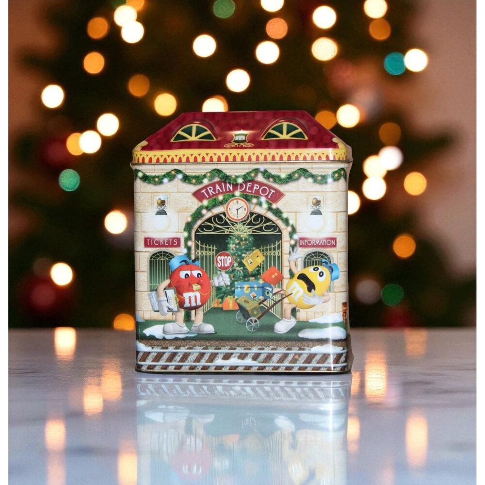 2001 M&M's Christmas Village Series Train Depot #13 Limited Edition Canister